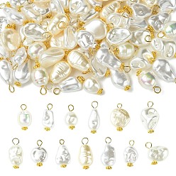 Золотой 65шт 13 стили АБС-пластик подвески с имитацией жемчуга, самородки, с 304 петлей из нержавеющей стали с плоской головкой, реальный 18 k позолоченный, 17~22 мм, 5 шт / стиль