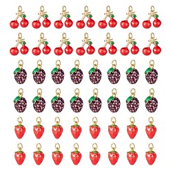 Mixed Color 6Pcs 3 Style Brass Enamel Charms, Long-Lasting Plated, with Jump Ring, Fruit Theme, Real 18K Gold Plated, Cherry & Strawberry & Mulberries, Mixed Color, 11~12.5x7.5~13x5.5~8mm, 2Pcs/Style