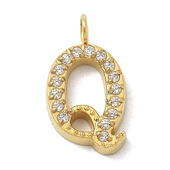 Letter Q Ионное покрытие (ip) 304 подвески из нержавеющей стали с микропаве из кубического циркония, золотые, подвески с буквой az~z, Буква Q, 14x7.5x2 мм, отверстие : 2 мм