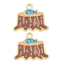 Terre De Sienne Pendentifs en émail , breloques souche et poisson, or, Sienna, 19x23x1mm, Trou: 2mm