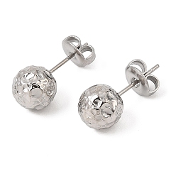 Platinum 304 Stainless Steel Stud Earring Findings, Round, with Ear Nuts, Platinum, 8mm