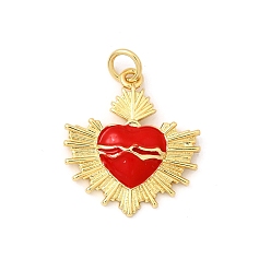 Красный Латунь эмаль подвески, с целью перехода в кольце, без кадмия и без свинца, реальный 16 k позолоченный, сердце прелести, красные, 20.5x18x3.5 мм, отверстие : 3.4 мм