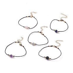 Смешанные камни Натуральные и синтетические бисером браслеты из драгоценных камней, с вощеными хлопковыми шнурами, латунные круглые бусины и застежки в виде когтей лобстера, золотые, 7-5/8~7-7/8 дюйм (19.5~20 см)