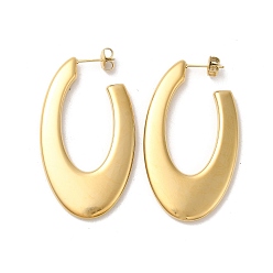 Настоящее золото 14K Ионное покрытие (ip) 304 овальные серьги-гвоздики из нержавеющей стали, серьги-кольца, реальный 14 k позолоченный, 49x27.5x3.5 мм