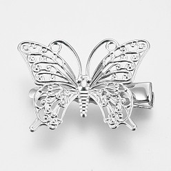 Платина Стойки для волос аксессуары для волос утюг аллигатор заколки для волос, с латунной филигранной оправой, бабочка, платина, 34x26x9.5 мм