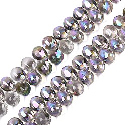 Medium Orchid Electroplate Baking Paint Transparent Glass Beads Strands, Top Drilled Beads, Teardrop, Medium Orchid, 13.5x9.5x9.5mm, Hole: 1~1.2mm, about 119~122pcs/strand, 21.46~23.43 inch(54.5~59.5cm)