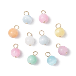 Селенит 10шт 10 цвета окрашенные натуральные селенитовые круглые подвески, с золотым оттенком 304 петли из нержавеющей стали, 13x8.5 мм, отверстие : 3 мм, 1 шт / цвет
