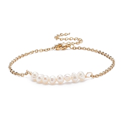 Золотой Браслет из натуральных жемчужных бусин с 304 цепочками из нержавеющей стали для женщин, золотые, 7.52~7.68 дюйм (19.1~19.5 см)