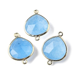 Белый Нефрит Подвески из латуни, с окрашенным натуральным белым нефритом, стойки покрытие, слеза, голубой, 24.5x18x7 мм, отверстие : 1.6 мм