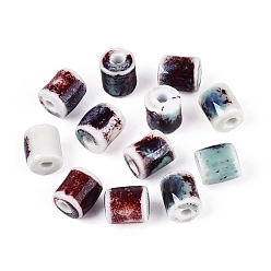 Темно-Красный Фарфоровые бусины ручной работы, колонка, темно-красный, 10~10.5x9~10.5 мм, отверстие : 2.5 мм