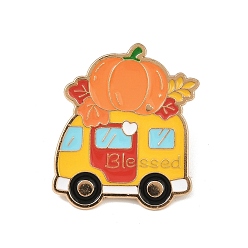 Bus Эмалевая булавка на День благодарения, Значок из сплава для окраски рюкзака, одежды, золотой свет, автобус, 30.5x27 мм