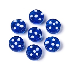 Синий Бусины лэмпворк , плоская круглая точка, синие, 15~16x7~9 мм, отверстие : 1.2~1.8 мм