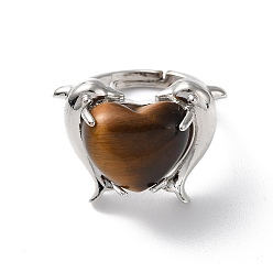 Тигровый глаз Регулируемые кольца из натурального тигрового глаза с изображением дельфина и сердца, долговечный, внутренний диаметр: 18 мм