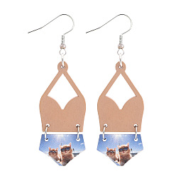 Персиковый Слойка Серьги-подвески из сплава с имитацией кожи, бикини, розовые, 72x22 мм