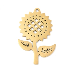 Золотой 304 из нержавеющей стали большие кулоны, очарование подсолнуха, золотые, 50x31x1.2 мм, отверстие : 3 мм