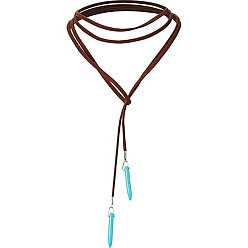 Кокосово-Коричневый Ожерелья-лариаты из богемского сплава и синтетической бирюзы в форме заостренной пули на шнуре из искусственной кожи, античное серебро, кокосового коричневый, 23.62 дюйм (60 см)