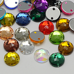 Mixed Color Sew on Rhinestone, Taiwan Acrylic Rhinestone, Two Holes, Garments Accessories, Faceted, Half Round/Dome, Mixed Color, 15x5mm, Hole: 1mm