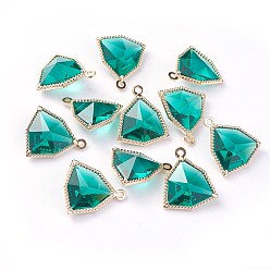 чирок Стеклянные подвески, с фурнитурой Berzel с открытой спиной из экологически чистого сплава, граненые, треугольные, золотой свет, зелено-синие, 17x14.5x7 мм, отверстие : 1.2 мм