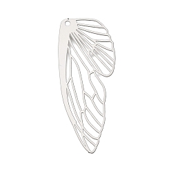 Stainless Steel Color 201 Stainless Steel Big Pendants, Wing Charms, Etched Metal Embellishments, Stainless Steel Color, 50.5x20x0.3mm, Hole: 1.6mm