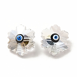 Black Transparent Glass Beads, with Enamel, Faceted, Snowflake with Evil Eye Pattern, Black, 12.5x14x9mm, Hole: 1.2mm