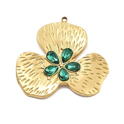 Настоящее золото 18K 304 из нержавеющей стали горный хрусталь подвески, клевер очарование, вакуумное покрытие pvd, реальный 18 k позолоченный, 30x31.5x3 мм, отверстие : 1.5 мм