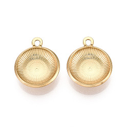 Настоящее золото 18K 304 Настройки кабошон из нержавеющей стали кулон, ионное покрытие (ip), плоско-круглые, реальный 18 k позолоченный, лоток : 13.5 мм, 18.5x15.5x4 мм, отверстие : 1.6 мм