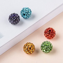 Mixed Color Pave Disco Ball Beads, Polymer Clay Rhinestone Beads, Grade A, Mixed Color, PP13(1.9~2mm), 10mm, Hole: 1mm