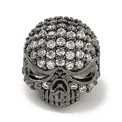 Черный Цвет Металла Латунные микропаве из прозрачного кубического циркония, череп, металлический черный , 10x11x10 мм, отверстие : 1.5 мм