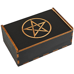 Звезда Прямоугольные гравированные фанерные коробки для хранения Таро со сдвижной крышкой, для гадания, карты Таро, чёрные, звезда, 13.7x8.8x5.2 см