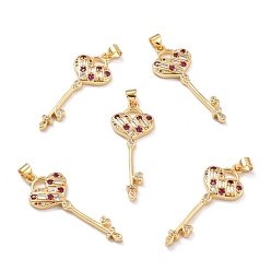 Real 18K Gold Plated Brass Micro Pave Cubic Zirconia Pendants, Cadmium Free & Lead Free, Long-Lasting Plated, Heart Key, Colorful, Real 18K Gold Plated, 38x14.5x3.5mm, Hole: 3x3mm
