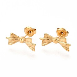 Настоящее золото 14K Bowknot 304 из нержавеющей стали серьги стержня, ионное покрытие (ip), реальный 14 k позолоченный, 8x17.5 мм