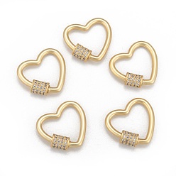 Настоящее золото 18K Латунные микропаве, кубический цирконий, винт, карабин, подвески с замком, для изготовления ожерелий, быстрые ссылки, долговечный, сердце, прозрачные, матовый стиль, реальный 18 k позолоченный, 19x20x2 мм
