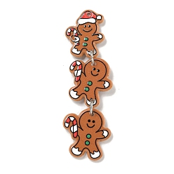 Gingerbread Man Рождественские акриловые железные подвески, человек, 62x16x2.5 мм, отверстие : 2 мм