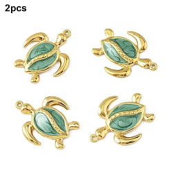 Real 18K Gold Plated 2Pcs 304 Stainless Steel Pendants, with Enamel, Turtle Charms, Ion Plating(IP), Real 18K Gold Plated, 30x24x4mm, Hole: 1.5mm