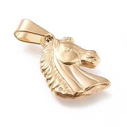Золотой 201 подвески из нержавеющей стали, голова лошади, золотые, 21x15x3 мм, отверстие : 8x3 мм