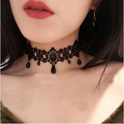 Черный Ожерелья из цепочек с кисточками из смолы в готическом стиле, овальные, чёрные, 11.81~15.75 дюйм (30~40 см)