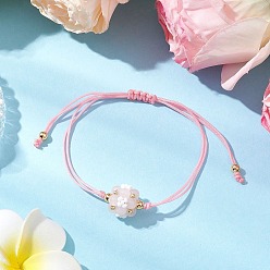 Розовый Кварц Натуральный розовый кварц плетеный браслет из бисера, со стеклянными бисеринами, цветок, внутренний диаметр: 3-1/2 дюйм (9 см)