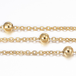 Золотой Ионное покрытие (ip) 304 кабельные цепи из нержавеющей стали, спутниковые сети, со стальными бусинами, пайки, с катушкой, Плоско-овальные, золотые, 2x1.5x0.2 мм, около 32.8 футов (10 м) / рулон