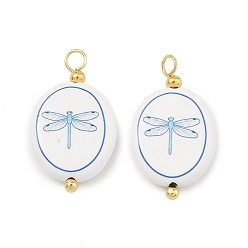 Dragonfly Печатные подвески сплава, с латунной найти, овальные амулеты, стойки покрытие, без кадмия и без свинца, реальный 18 k позолоченный, голубой, стрекоза, 27x15.5x3.5 мм, отверстие : 2.8 мм