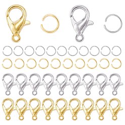 Платиновый & Золотой 200 шт 2 цвета застежки-клешни из цинкового сплава, застежки на спусковой крючок, с 400 шт. 2 цветами 304 открытыми запорными кольцами из нержавеющей стали, платиной и золотом, омаров коготь застежками: 12x6мм, отверстие : 1.2 мм, кольца прыжок: 5x0.5~0.7 мм