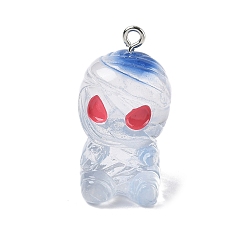 Ghost Подвески из прозрачной смолы на Хэллоуин, с платиновым железным обручем, призрак, 29.5x16.5x18 мм, отверстие : 2 мм