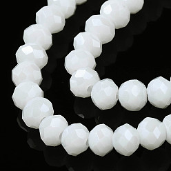 White Electroplate Glass Beads Strands, Pearl Luster Plated, Faceted, Rondelle, White, 3x2mm, Hole: 0.8mm, about 165~169pcs/strand, 15~16 inch(38~40cm)