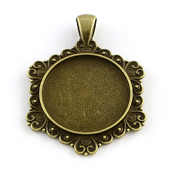 Античная Бронза Тибетский стиль настройки сплава шестигранной подвеска кабошон, без кадмия, без никеля и без свинца, античная бронза, лоток : 25 мм, 47x34x2.5 мм, Отверстие : 6x4 мм , около 139 шт / 1000 г