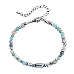 Амазонит Браслеты из натурального амазонита и бусин из нержавеющей стали для женщин, круглый и дисковый, 6.50 дюйм (16.5 см) ~ 6.69 дюйм (17 см)