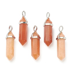 Red Aventurine Natural Red Aventurine Pendants, with Platinum Tone Brass Findings, Bullet, 39.5x12x11.5mm, Hole: 4.5x2.8mm