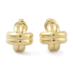 Real 14K Gold Plated Ion Plating(IP) 304 Stainless Steel Arch Stud Earrings, Cross, Real 14K Gold Plated, 12x11.5mm