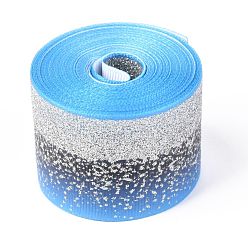 Deep-Sky-blau Farbverlauf Polyesterband, einseitig bedrucktes Ripsband, mit Glitzerpulver, für handwerkliche Geschenkverpackung, Partydekoration, Deep-Sky-blau, 1-1/2 Zoll (38 mm), etwa 5 Meter / Rolle (4.57 m / Rolle)
