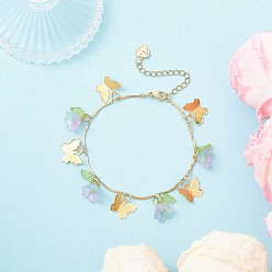 Лиловый 304 браслеты из изогнутых звеньев цепи из нержавеющей стали, со стеклом и акрилом для женщин, сирень, 7-1/2 дюйм (19.1 см)