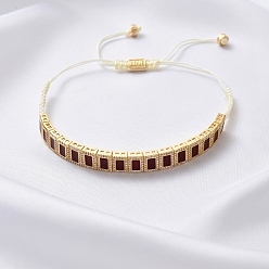 (123L) Белый крем непрозрачный блеск Плетеные браслеты из бисера из латуни и эмали в романском стиле, регулируемые браслеты из нейлонового шнура для женщин, прямоугольные, с кубического циркония, огнеупорный кирпич, внутренний диаметр: 1/4 дюйм (0.6 см) ~ 1/4 дюйм (0.7 см)