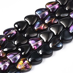 (405) Непрозрачный AB вишня Стеклянные бусины с гальваническим покрытием , с половиным покрытием, сердце, с черным покрытием, 7~8x8x4.5 мм, отверстие : 0.8 мм, около 84~87 шт / нитка, 24.41 дюйм ~ 25.43 дюйм (62~64.6 см)